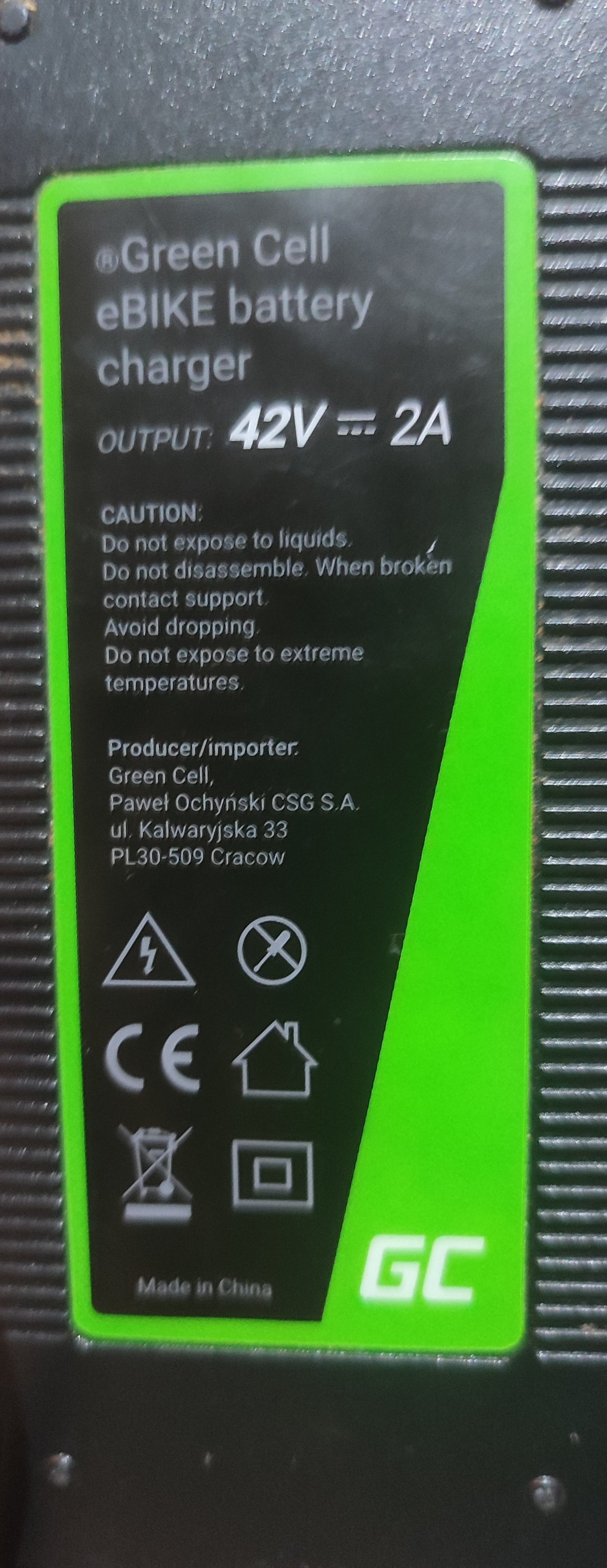 Green Cell 42V 2A E-Bike Charger for 36V Li-Ion Battery